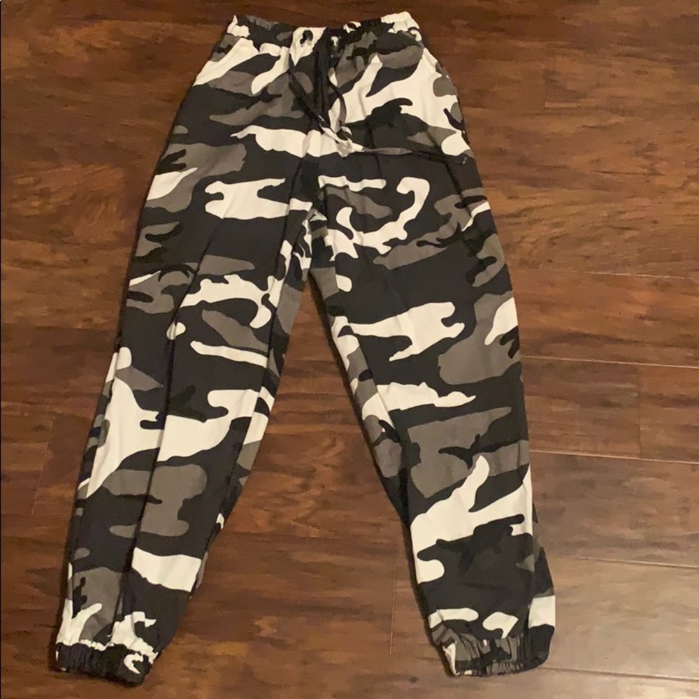Shein black and white camo pants